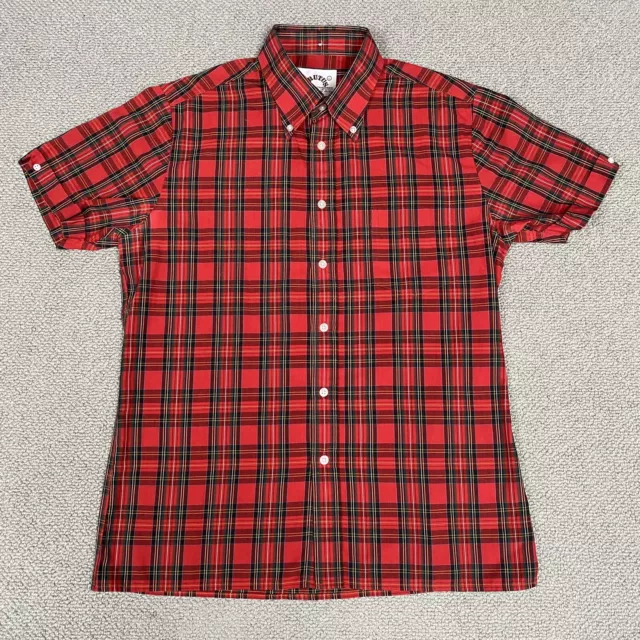 Brutus Shirt Herren groß rot Tartan kariert Trimfit Mod kurzärmelig geknöpft