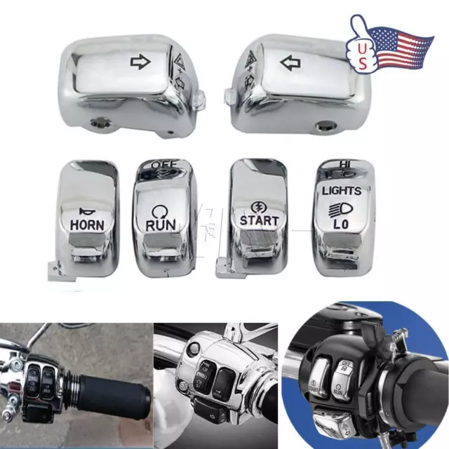 6pcs Chrome Hand Control Switch Cap Button Kit For Harley Softail Sportster Dyna