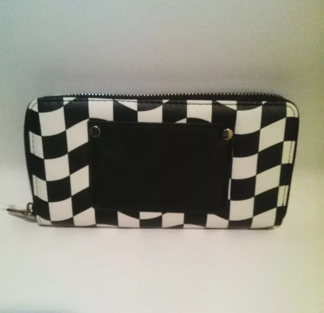 New Black/White Checkered Pattern Zip Around Wallet Purse