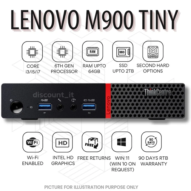 Lenovo ThinkCentre M900 Tiny Mini PC | Intel I7-6700T, 8GB RAM, 240GB SSD, Windows 10 Pro (Generalüberholt)