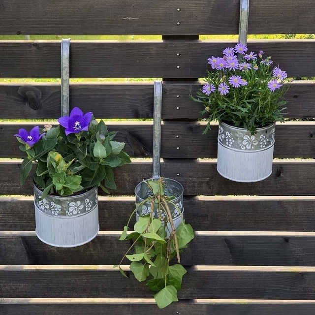 3 x Blumentopf Balkon Zaun Zink Hängetopf Pflanztopf Geländer Kräutertopf Set