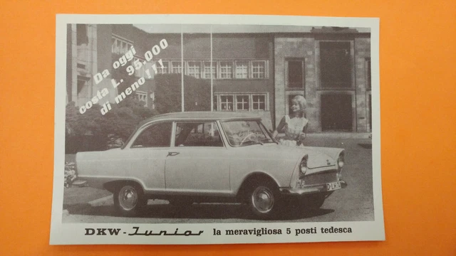 DKW JUNIOR - la meravigliosa 5 posti tedesca  CARTOLINA PROPAGANDISTICA ANNI '60