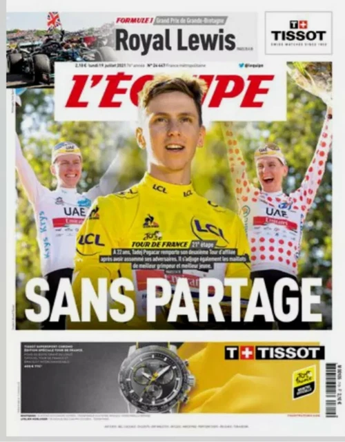L'EQUIPE. 21/09/2020. TADEJ POGACAR Vainqueur du Tour de France 2020
