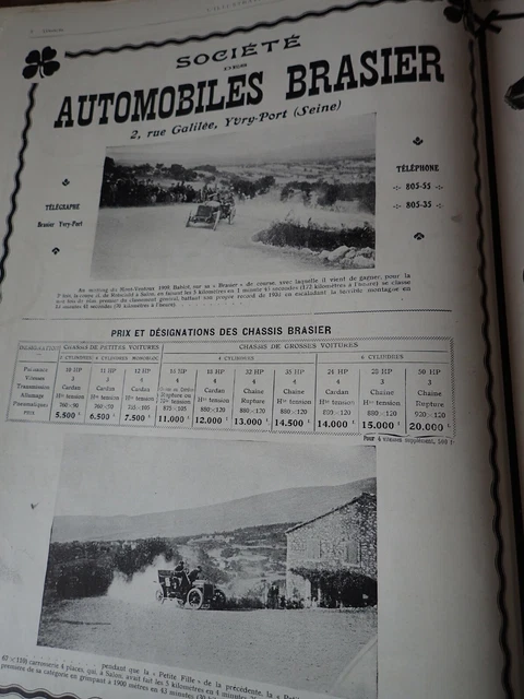 BRASIER automobile MONT VENTOUX IVRY publicité papier ILLUSTRATION NOEL1909
