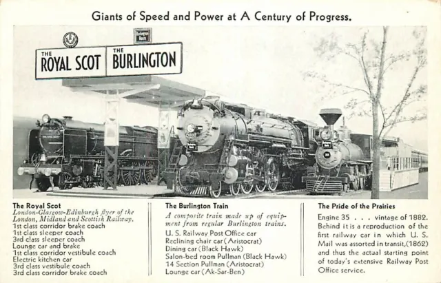 Postcard The Burlington & The Royal Scot Trains, Chicago World's Fair