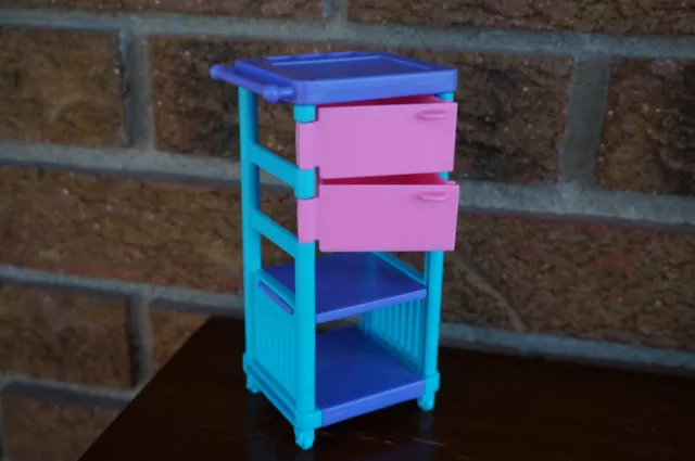 BARBIE Doll Furniture Pink Blue Drawers Shelf Cart Table Stand Vet Pet Parlor
