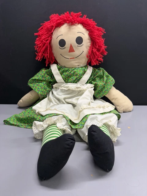raggedy ann doll green dress 20 "I Love you" heart embroidered chest vtg Only found here My Childhood Raggedy Ann Dolls