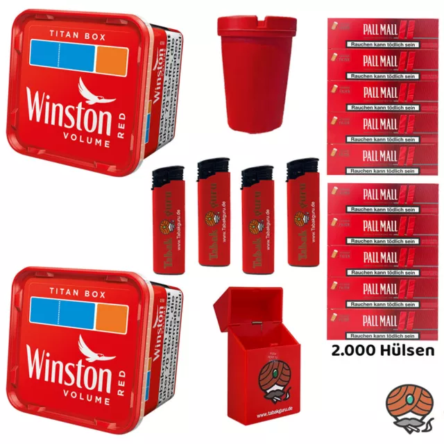 Winston Red/Rot Volumentabak Titan Box 2x 300g, Pall Mall Xtra Hülsen, Zubehör