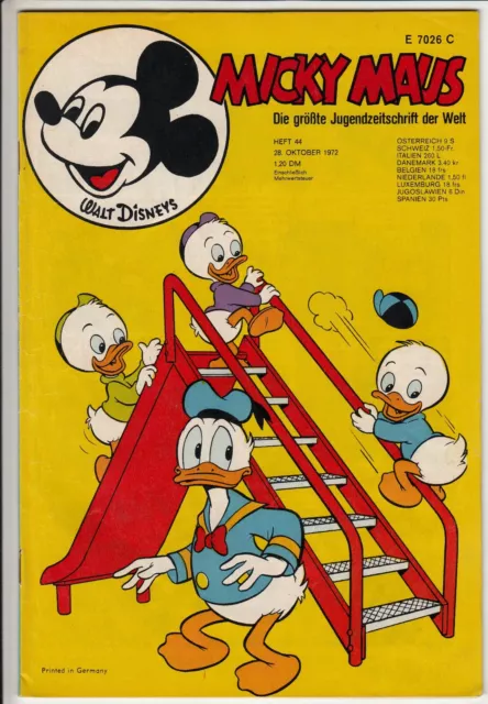Micky Maus 1972 Nr. 44 (1-2) schöner Zustand mit Sammelmarke + Werbeseiten