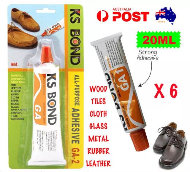 6 x 20ml KS BOND Multi Purpose Strong Adhesive Glue Leather Glass Metal Rubber