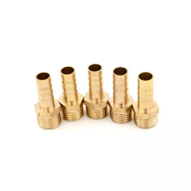 5Pcs 1/4"PT Male Thread to 8mm Hose Barb Brass Straight Coupling Fitti ZR 2