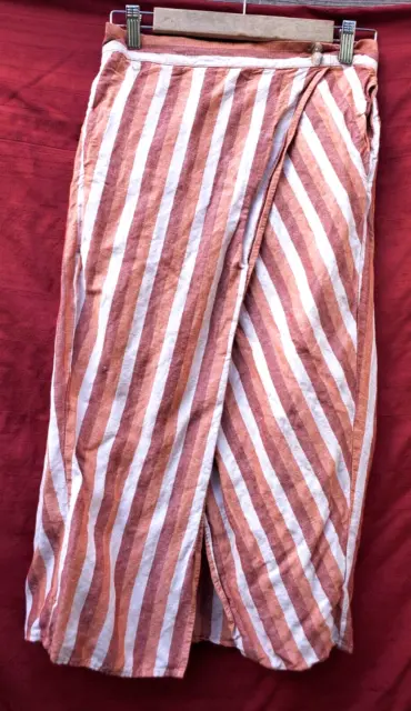 MADEWELL Cotton brown, white Striped Elastic Waist Slit Midi Skirt MEDIUM