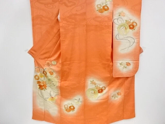 36384# Japanese Kimono / Antique Furisode / Embroidery / Flower & Bird