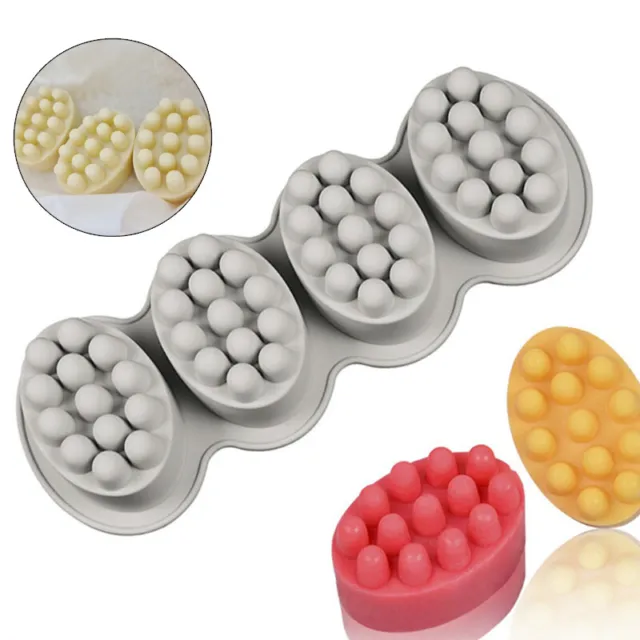 Jabón de silicona ovalado 4 cavidades 3D hecho a mano molde terapia masaje jabones resina hágalo usted mismo