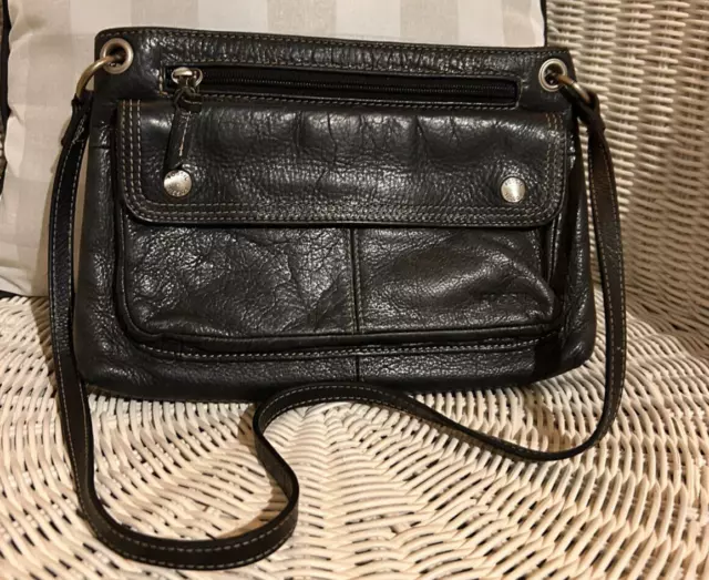 Fossil Soft Leather Handbag Organizer Purse Black Medium Size Shoulder