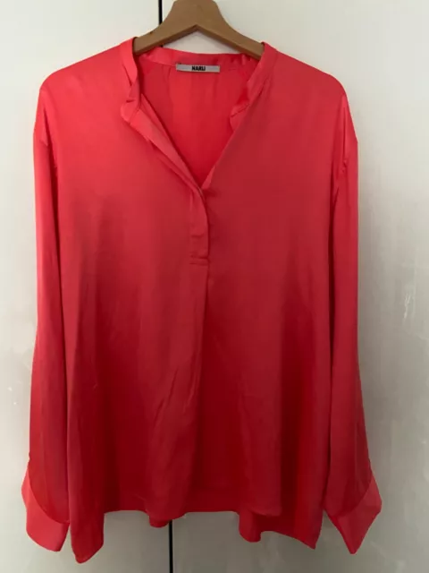 NARLI Damen Bluse Seide Schlupfbluse neon orange oversize L XL 42 44 NEUW