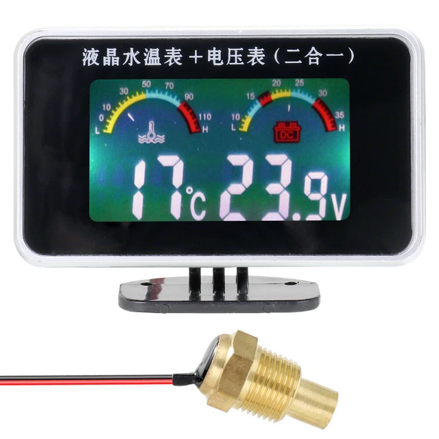 2in1Car LCD Digital Water Meter  Voltmeter Gauge Temp & Voltage K2H6