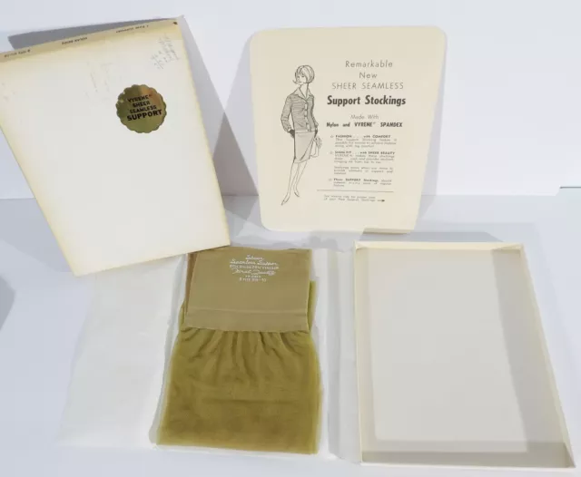 1 Pair Vintage Sheer Support Stockings Solar Beige 9 1/2-10 Vyrene Spandex