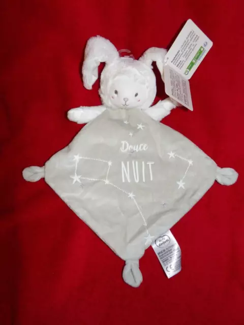 Doudou Plat  MOTS D'ENFANTS Ours Déguisé  Lapin  Blanc Gris Douce Nuit NEUF