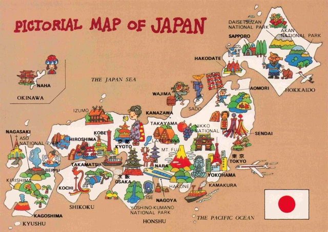 Pictorial Map Of Japan Cartoon Japan Japanese Postcard Vtg #32
