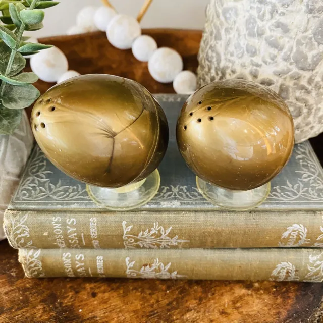 Salt and Pepper Shakers MidCentury MCM Retro 50s-60s Footed Gold Eggs Plastic