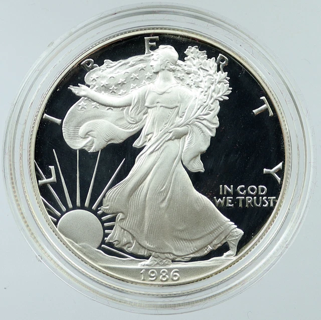 1986 UNITED STATES USA American Eagle & Liberty PROOF SILVER Dollar Coin i117792