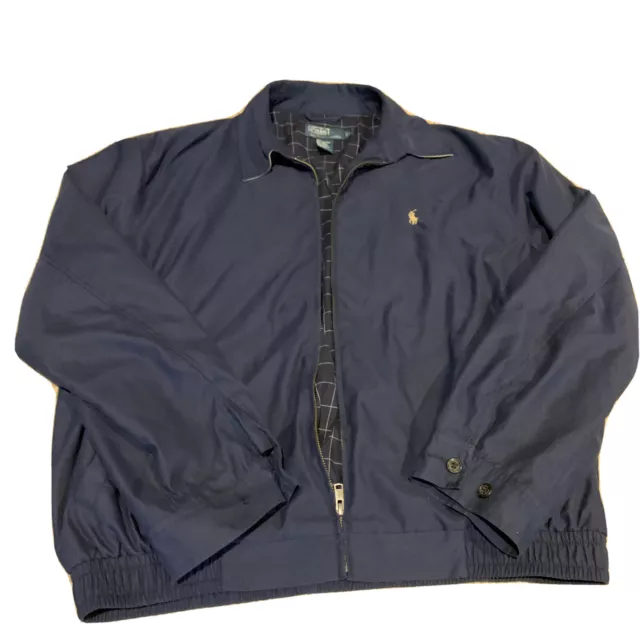 VINTAGE Polo Ralph Lauren Navy Harrington Jacket/Coat Pony Logo Plaid Lined L
