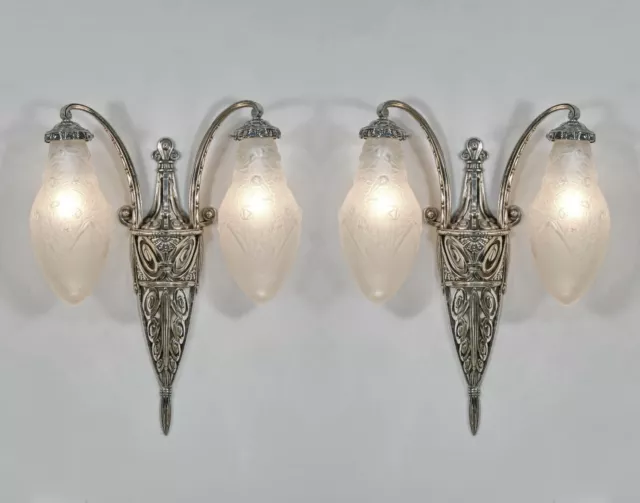 DELATTE: PAIR OF LARGE 1930 FRENCH ART DECO WALL SCONCES ..... muller era France