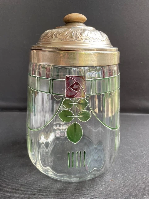 Ancien Pot à Biscuits Art Déco Verre Bullé Et Métal – Diamètre 14 Cm