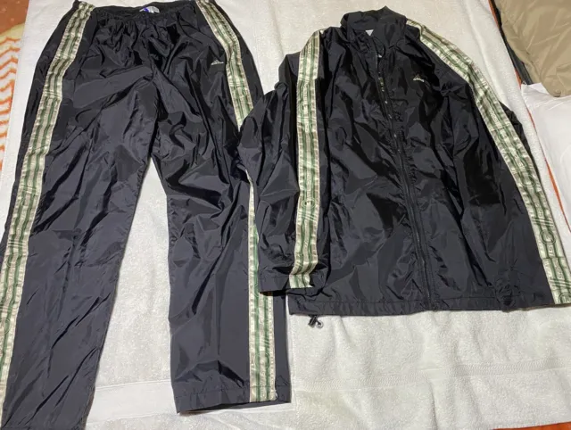 Vintage Y2K Adidas Men's Track Suit Set Black 3 Stripes XL Olive Green/Beige