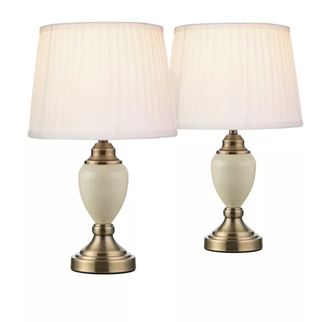 Pair of Malham Small Touch Control Table Lamps with Ivory Pleated Shades - Cream