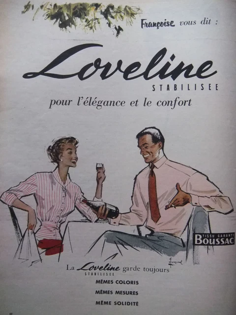Publicité 1955 Chemises Loveline Pour L'élégance Et Le Confort - Advertising
