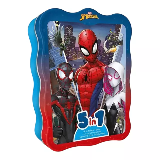 Disney Marvel Spider-Man 5 In 1 Activity Colouring Book Poster With Pencils Tin