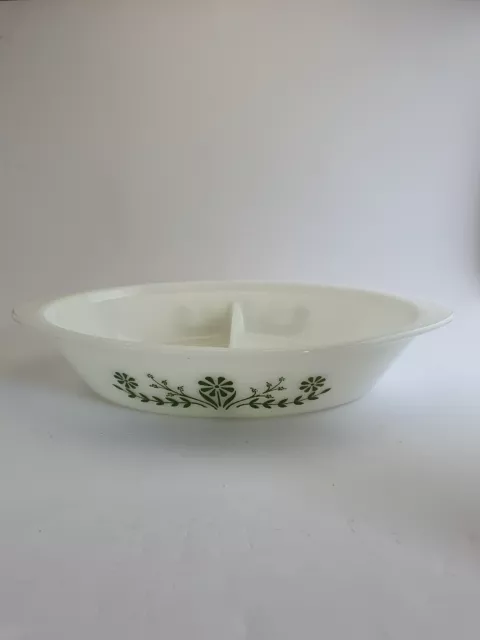 Vintage USA Glasbake Jeanette J2352 Pyrex Style Divided Serving Dish Green Daisy