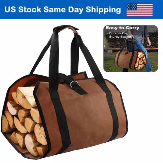 Firewood Log Carrier Bag Heavy Duty Waxed Canvas Log Tote Bags for Indoor Tools