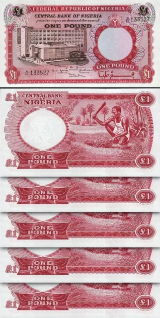 Nigeria 1 Pound 1967, UNC, 5 Pcs LOT, P-8