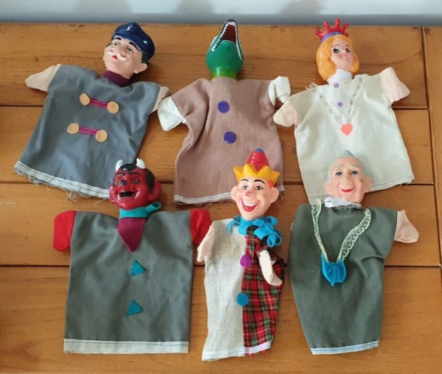 Lot De 7 Marionnettes Vintage - Mickey, Loup, Grand-Mère, Guignol Et Autres