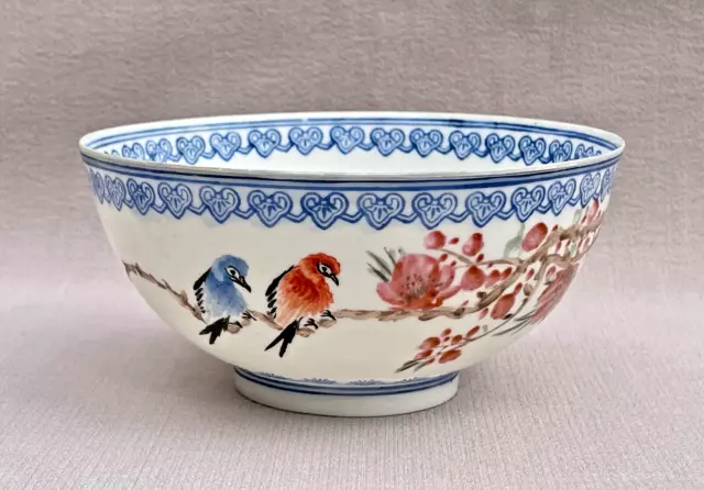 Vintage Chinese Fine Eggshell Thin Porcelain Bowl Hand Painted w/ Birds - Prunus