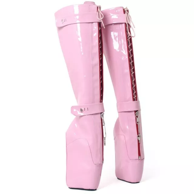 WOMENS PINK KNEE High Locking Ballet High Wedge Heel Customized Boots ...