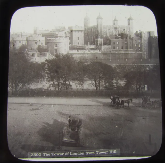 Glass Magic lantern slide TOWER OF LONDON FROM TOWER HILL C1890 VICTORIAN