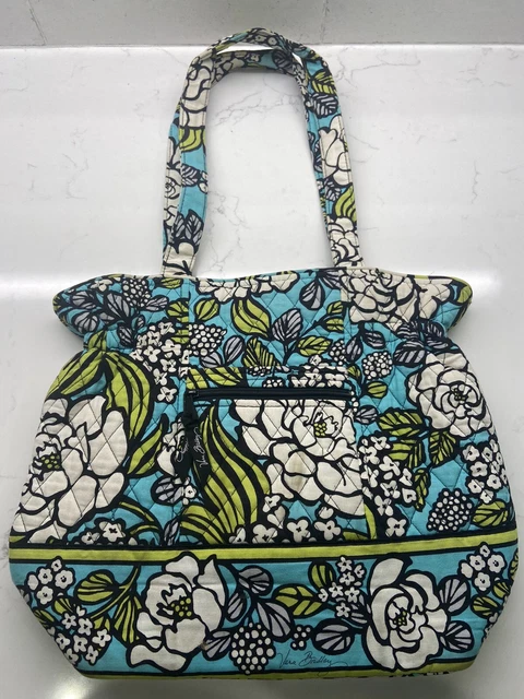 VERA BRADLEY Quilted Island Blooms Floral Print Purse Bag Tote Teal Blue Green
