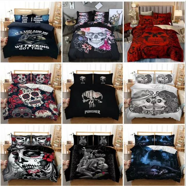Gothic Skull Duvet Quilt Cover with Pillow Cases Bedding Set Single Double King