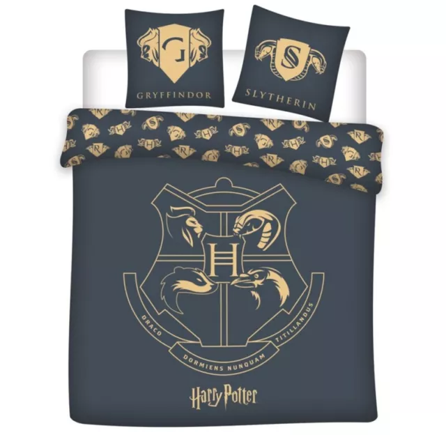 AYMAX - Parure de lit double réversible Harry Potter - Blason Hogwarts - Noir...