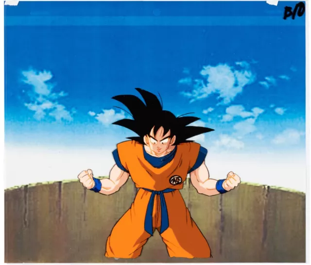 Dragon Ball Z by Toei Animation Co., Ltd. Super Saiyan Goku in Saiyan  Battle Armor PAN Animation Cel with Hand-painted Original Background  穿撒亞人戰鬥服的超級撒亞人孫悟空（移動定位