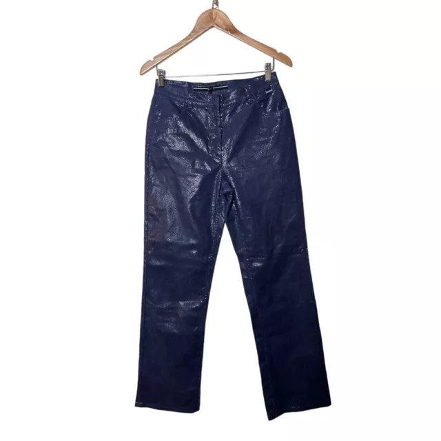 Vintage Y2K Escada Faux Snake Python Blue Bootcut Pants 38  0527