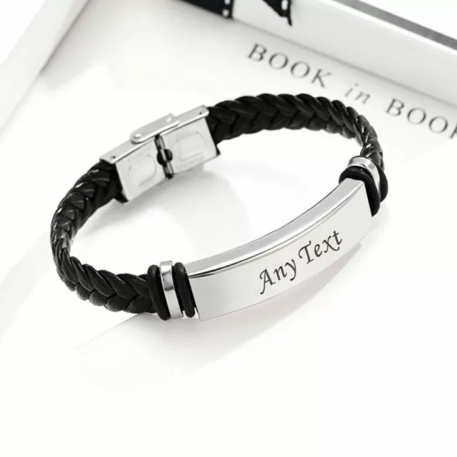 Personalised Stainless Steel Bracelet Leather Bracelets Daddy Custom Name New