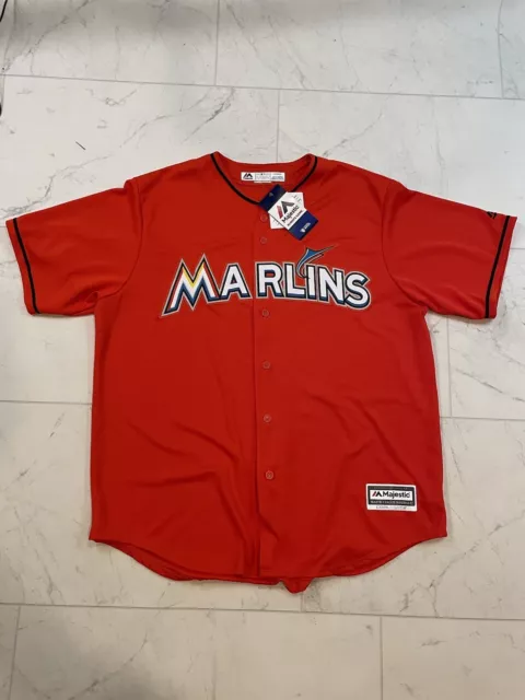 Majestic MLB Miami Marlins Orange Cool Base Jersey Mens Size XLarge