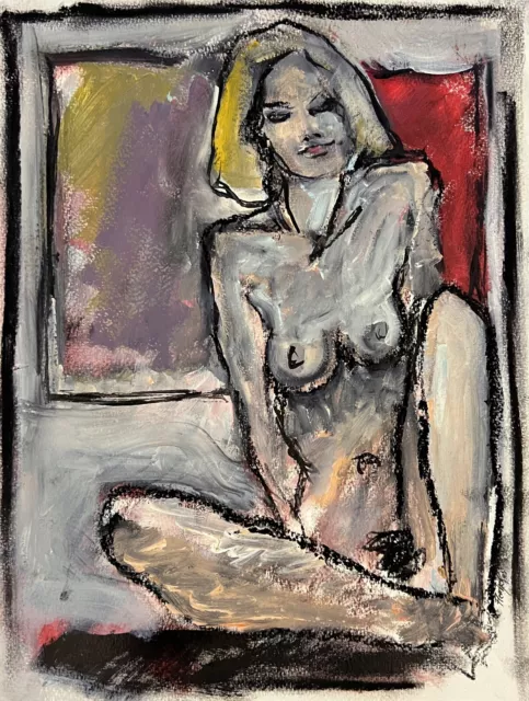 FEMALE NUDE WALL ART Mixed media Drawing Expressive Sketch of a nude woman
