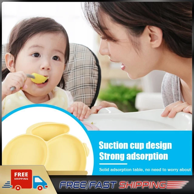 Cartoon Children Dishes Cute Silicone Baby Feeding Dishes Baby Cutlery (Yellow)