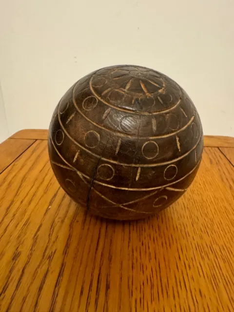 Vintage Indian Tactile Wooden Ball With Hand Carved Decoration